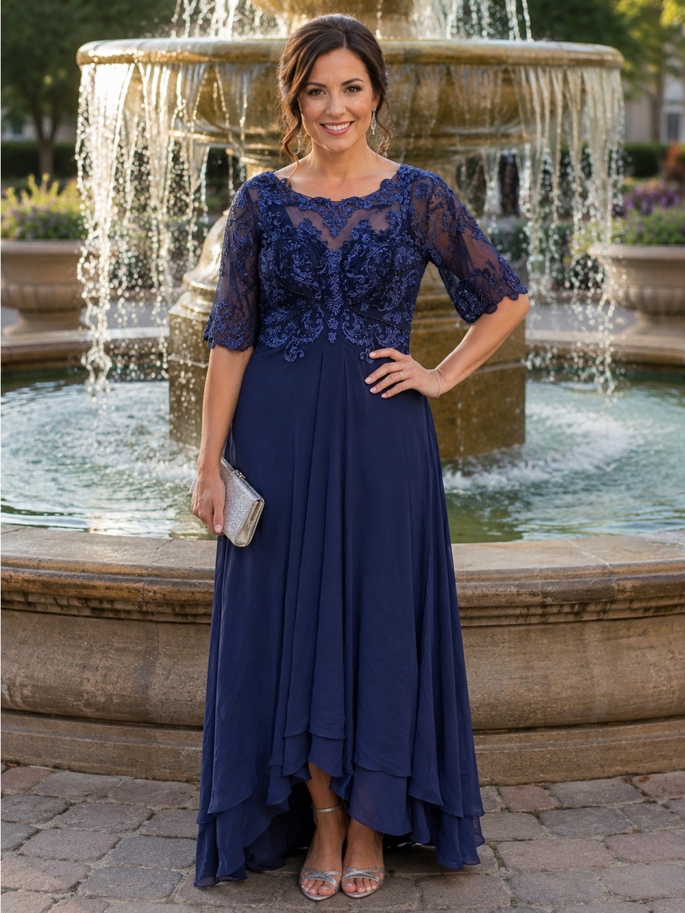 NWOT Navy Blue Lace & Chiffon Formal Gown Size 10